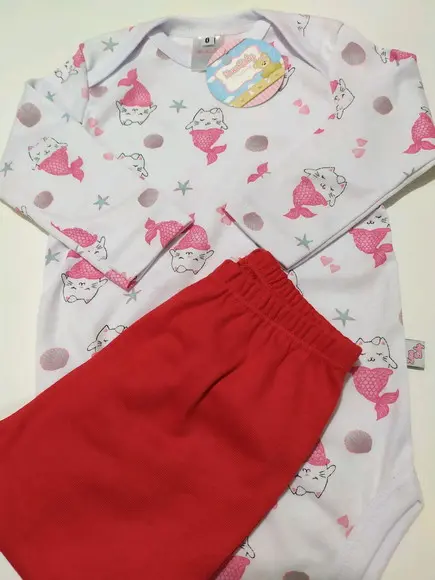 Body de bebe manga comprida estampado em malha 100% algodão