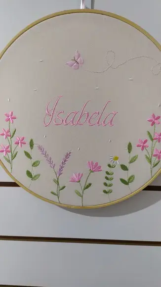 Enfeite Porta Maternidade Bordado Bastidor Jardim Encantado