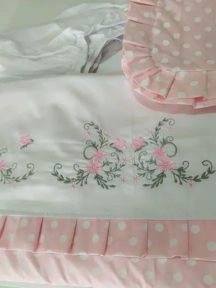 Jogo de lençol bordado para mini cama 3 pçs