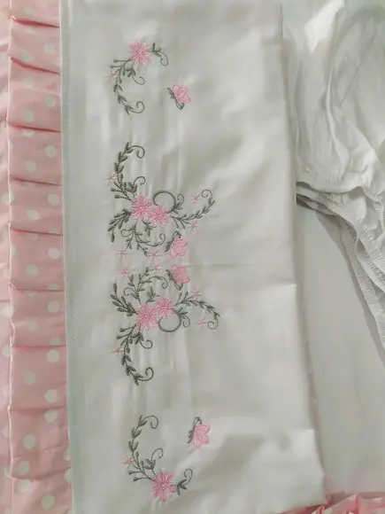 Jogo de lençol bordado para mini cama 3 pçs