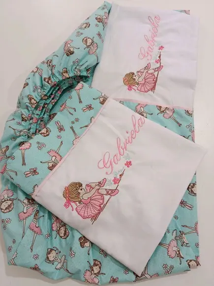 Jogo de Lençol para Mini Cama 3 Pçs Bordado