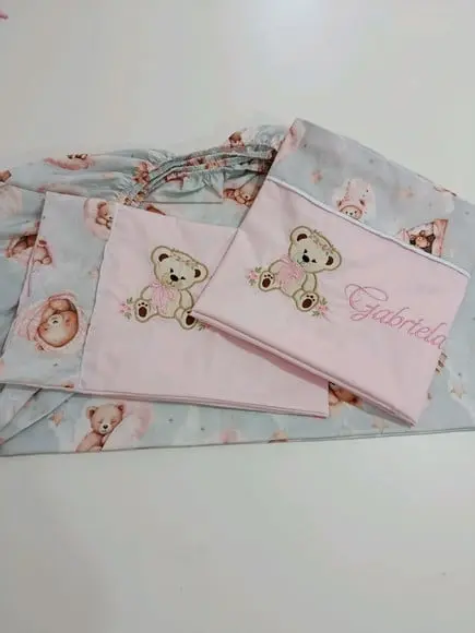 Jogo de Lençol para Mini Cama 3 Pçs Bordado