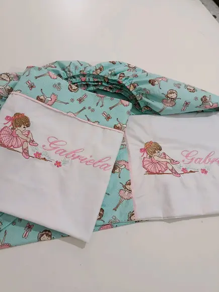 Jogo de Lençol para Mini Cama 3 Pçs Bordado