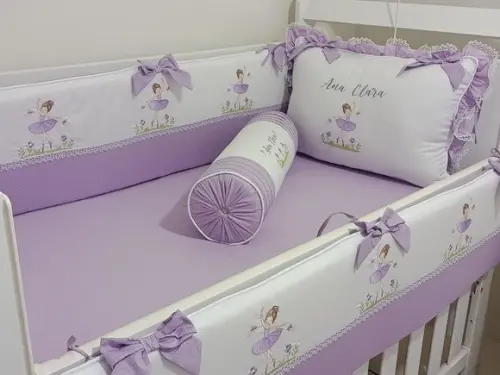 Kit de Berço 5 Peças Bordado com Bailarina
