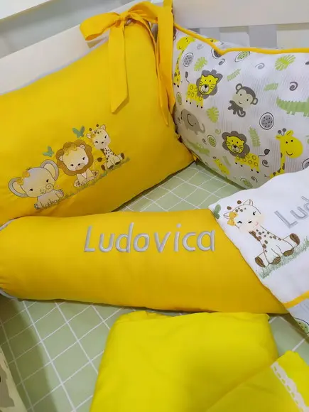 Kit de Berço 7 Peças Padrão Americano Safari Bordado