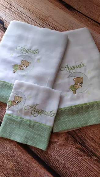Toalha Fralda Bordada, Fralda de Passeio e Fraldinha de Boca