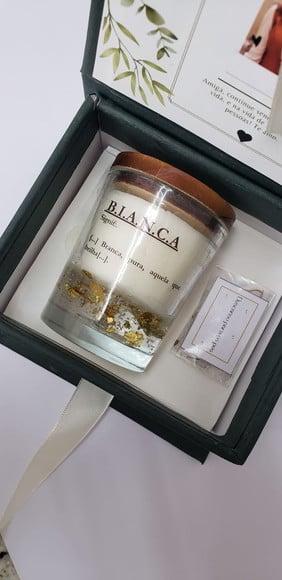 Caixa Vela Transparente com Folha de Ouro Aromatizada 70ml