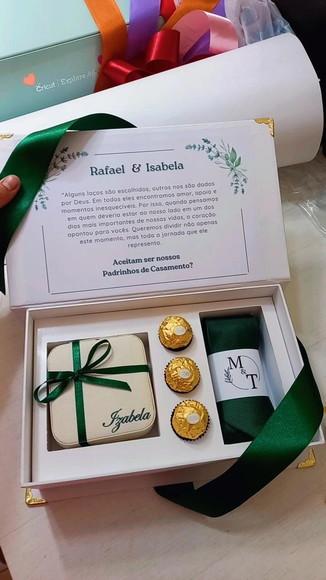 Caixa Convite Padrinhos Porta-joias + Gravata + Bomboom