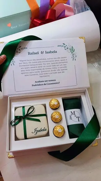 Caixa Convite Padrinhos Porta-joias + Gravata + Bomboom
