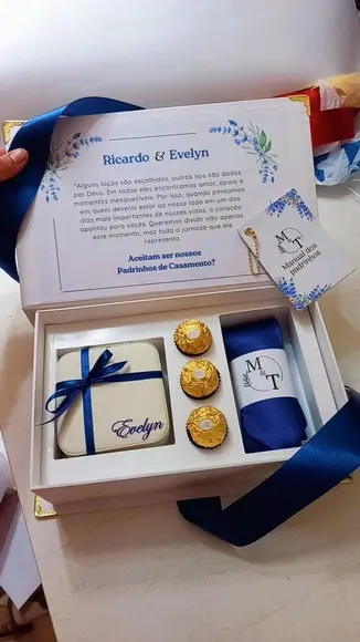 Caixa Convite Padrinhos Porta-joias + Gravata + Bomboom