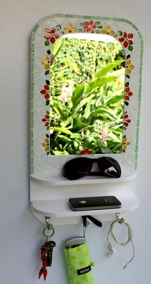 Cabideiro com Espelho em Mosaico Flores