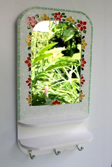 Cabideiro com Espelho em Mosaico Flores