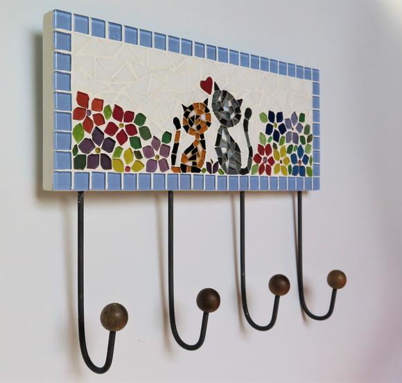 Cabideiro em Mosaico 4 Ganchos Gatinhos