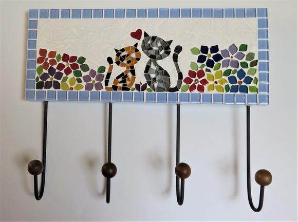 Cabideiro em Mosaico 4 Ganchos Gatinhos