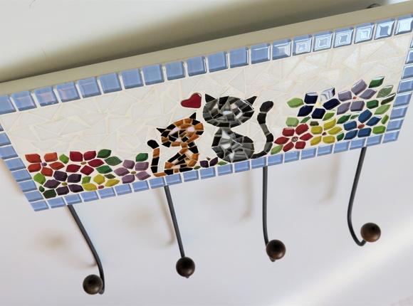 Cabideiro em Mosaico 4 Ganchos Gatinhos