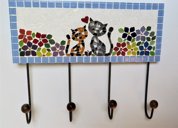 Cabideiro em Mosaico 4 Ganchos Gatinhos