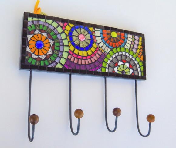 Cabideiro em Mosaico Círculos 4 Ganchos