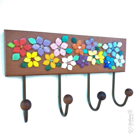 Cabideiro em Mosaico Floral 4 Ganchos