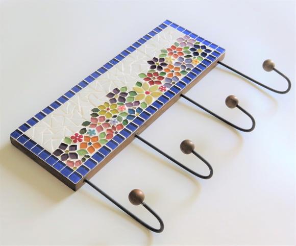 Cabideiro em Mosaico Floral 4 Ganchos