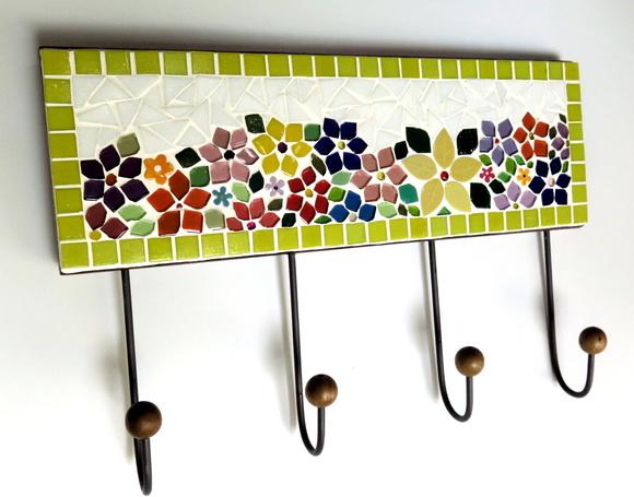 Cabideiro em Mosaico Floral 4 Ganchos