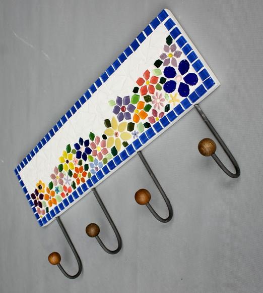 Cabideiro em Mosaico Floral 4 Ganchos