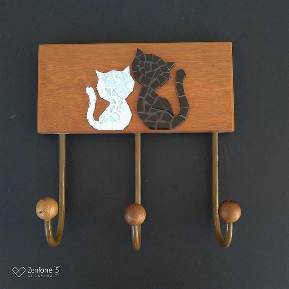 Cabideiro em Mosaico Gatos 3 Ganchos