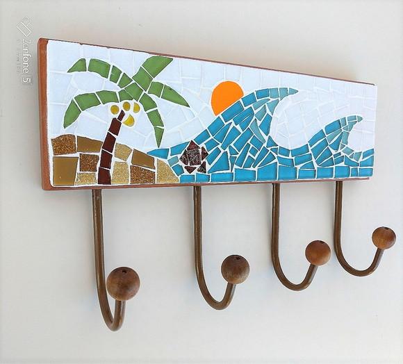 Cabideiro em Mosaico Mar 4 Ganchos