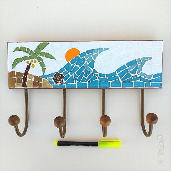 Cabideiro em Mosaico Mar 4 Ganchos