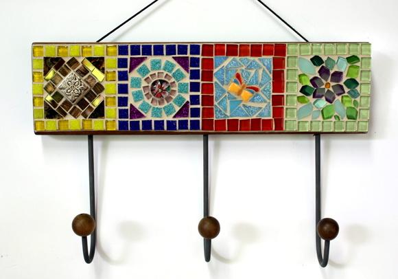Cabideiro em Mosaico Patchwork 3 Ganchos