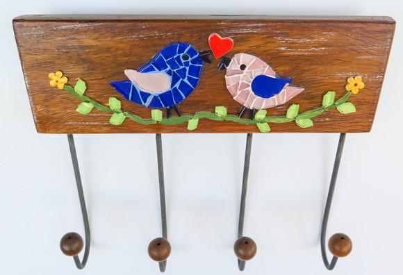 Cabideiro em Mosaico Pássaros 4 Ganchos