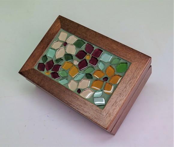 Caixa Porta Cartões em Mosaico Floral