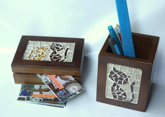 Caixa Porta Cartões em Mosaico Gatos