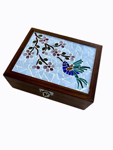 Caixa Porta Jóias em Mosaico Beija-flor