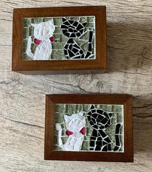 Conjunto Bloco e Porta Cartão em Mosaico Gatos