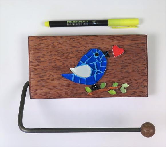 Conjunto Cabideiros e Porta Papel Higiênico Mosaico Pássaro
