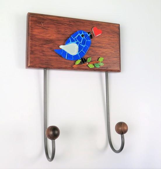 Conjunto Cabideiros e Porta Papel Higiênico Mosaico Pássaro