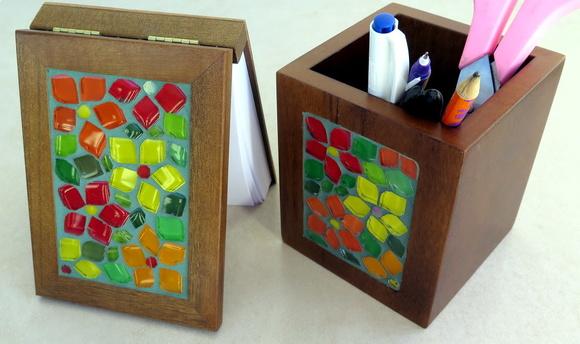 Conjunto Porta Lápis e Bloco Mosaico