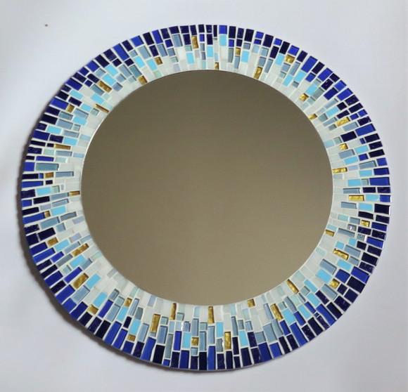 Espelho em Mosaico Azul e Branco 50 cm