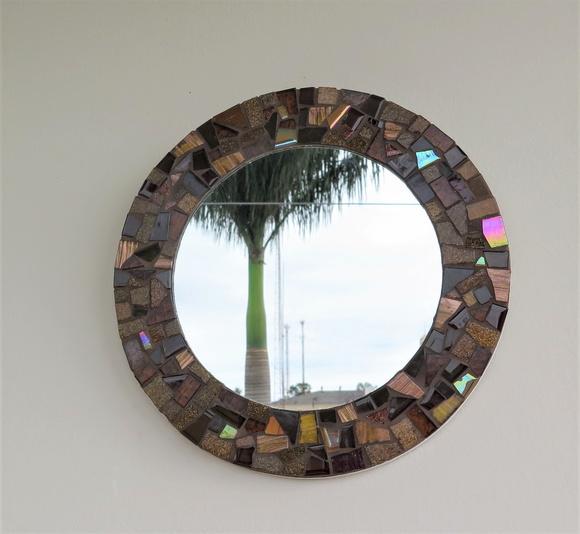 Espelho em Mosaico Redondo Marrom 25 cm