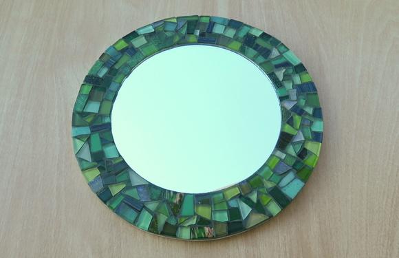 Espelho em Mosaico Redondo Verde 25 cm