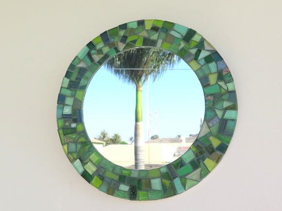 Espelho em Mosaico Redondo Verde 25 cm