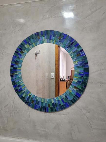 Espelho em Mosaico Tons Azuis e Verdes