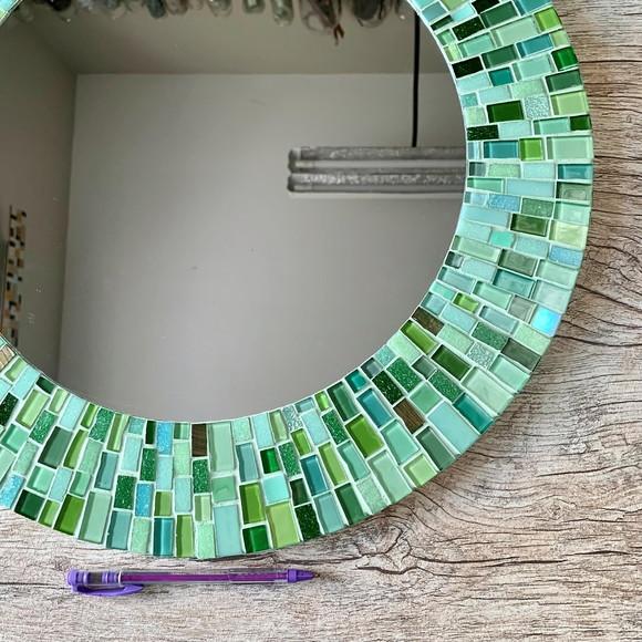 Espelho em Mosaico Verde Água 50 cm