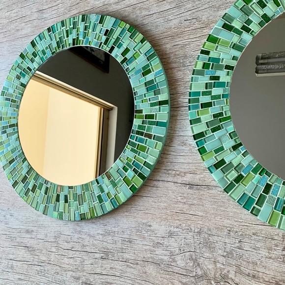 Espelho em Mosaico Verde Água 50 cm