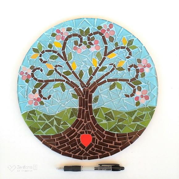 Mandala em Mosaico Árvore da Vida Coração Flor