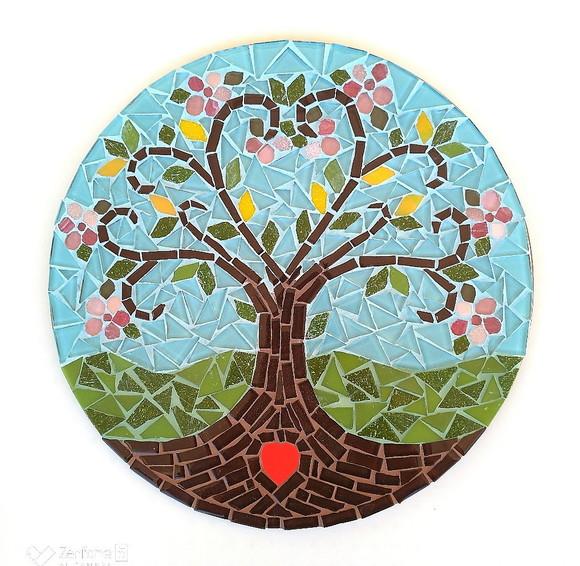 Mandala em Mosaico Árvore da Vida Coração Flor