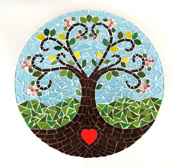 Mandala em Mosaico Árvore da Vida Coração Flor