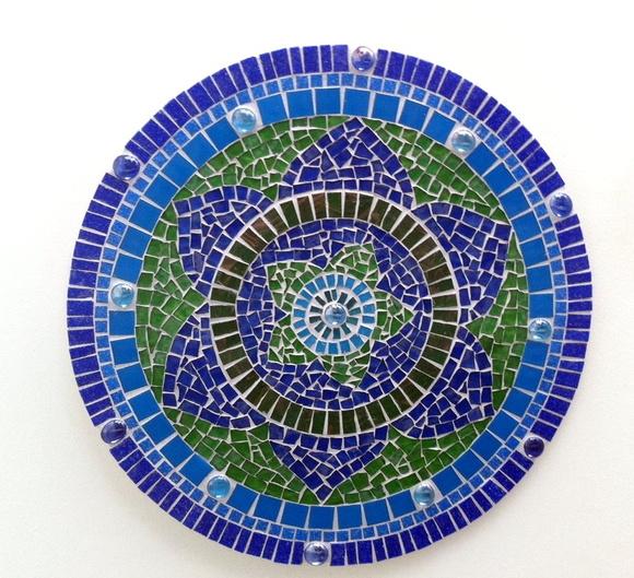 Mandala em Mosaico Azul e Verde