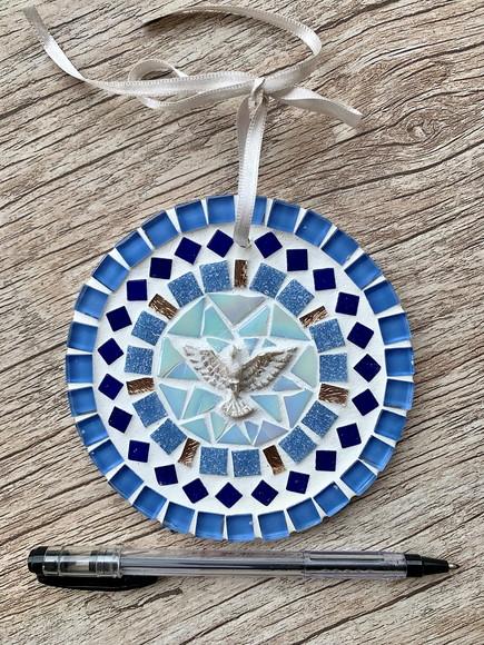 Mini Mandala Divino em Mosaico Azul