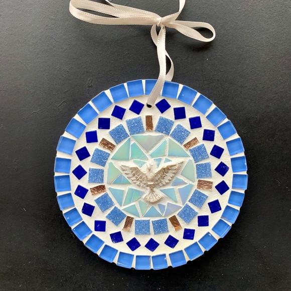 Mini Mandala Divino em Mosaico Azul